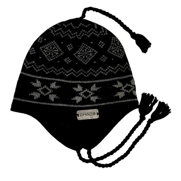 Chaos Hat Ski Winter Trapper Ear Flaps Knit Shell Fleece Interior Black Gray - Picture 1 of 8